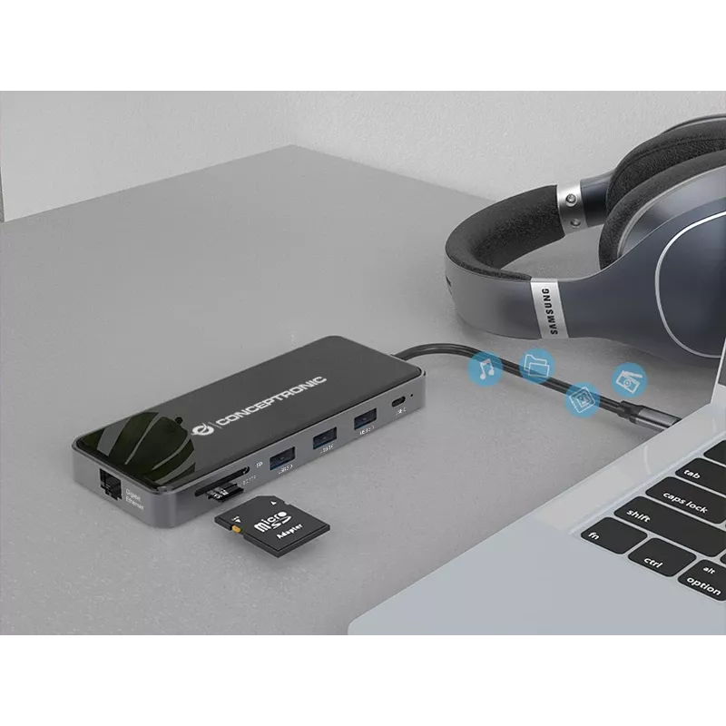 Dock per laptop/port replicator Conceptronic DONN15G con filo USB 3.2 Gen 1 (3.1 Gen 1) Type-C grigio
