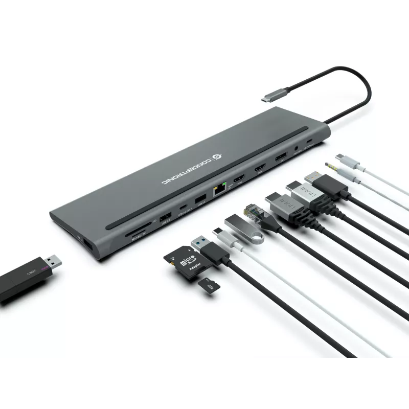 Docking station/port replicator per laptop Conceptronic DONN17G con filo USB 3.2 Gen 1 (3.1 Gen 1) Type-C grigio