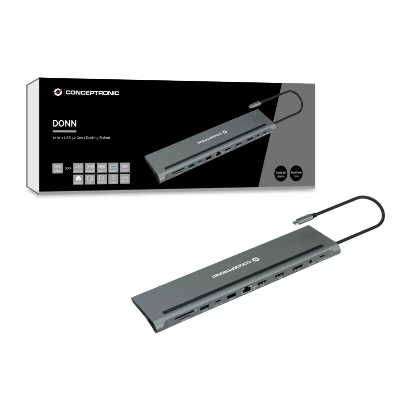 Docking station/port replicator per laptop Conceptronic DONN17G con filo USB 3.2 Gen 1 (3.1 Gen 1) Type-C grigio
