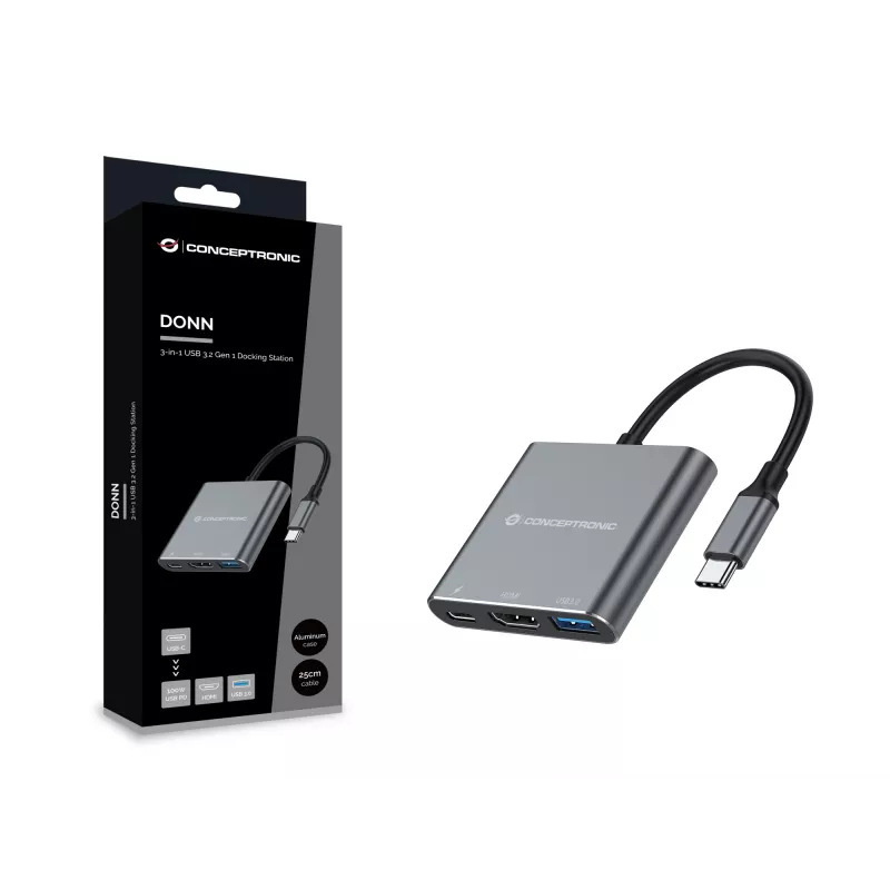 Docking station 3-in-1 Conceptronic DONN18G USB 3.2 Gen 1, HDMI, USB 3.0, 100W USB PD