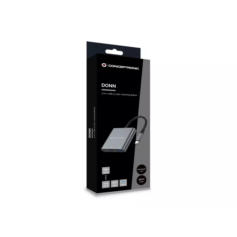 Docking station 3-in-1 Conceptronic DONN18G USB 3.2 Gen 1, HDMI, USB 3.0, 100W USB PD