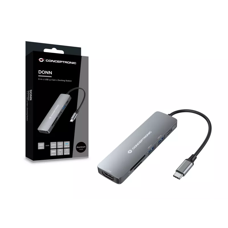 Docking station 6-in-1 Conceptronic DONN11G USB 3.2 Gen 1, HDMI, 100W USB PD, USB 3.0, USB 2.0, SD, TF/MicroSD