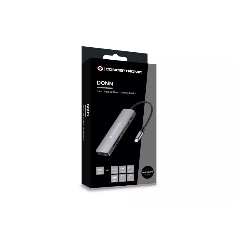 Docking station 6-in-1 Conceptronic DONN11G USB 3.2 Gen 1, HDMI, 100W USB PD, USB 3.0, USB 2.0, SD, TF/MicroSD