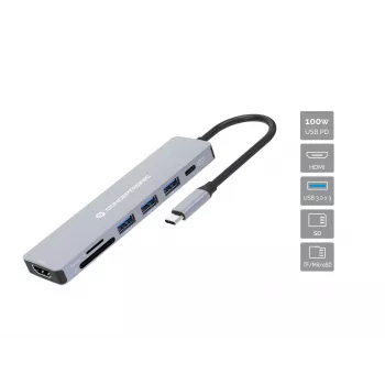 Docking station 7-in-1 Conceptronic DONN19G USB 3.2 Gen 1, HDMI, USB-A 3.0 x 3, SD, TF/MicroSD, 100W USB PD