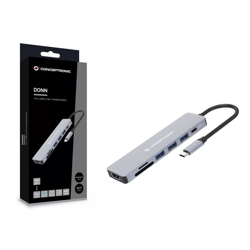 Docking station 7-in-1 Conceptronic DONN19G USB 3.2 Gen 1, HDMI, USB-A 3.0 x 3, SD, TF/MicroSD, 100W USB PD