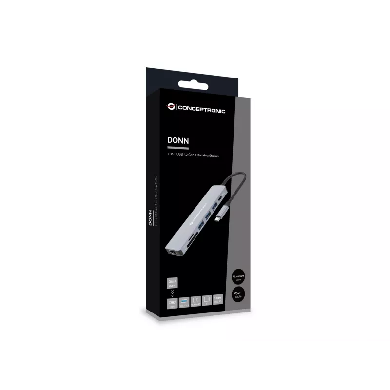 Docking station 7-in-1 Conceptronic DONN19G USB 3.2 Gen 1, HDMI, USB-A 3.0 x 3, SD, TF/MicroSD, 100W USB PD