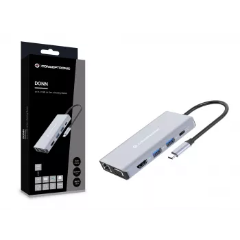 Docking station 10-in-1 Conceptronic DONN20G USB 3.2 Gen 1, HDMI, VGA, USB-A 3.0 x 3, SD, TF/MicroSD, audio, GbE LAN, 100W USB PD