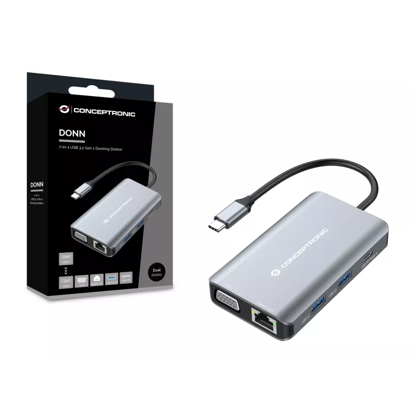 Docking station/port replicator per laptop Conceptronic DONN21G con filo USB 3.2 Gen 1 (3.1 Gen 1) Type-C grigio