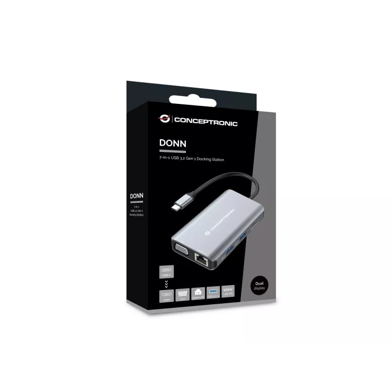 Docking station/port replicator per laptop Conceptronic DONN21G con filo USB 3.2 Gen 1 (3.1 Gen 1) Type-C grigio