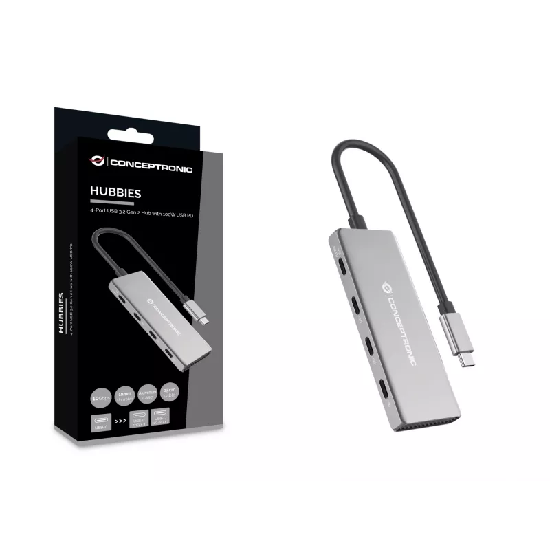 Hub di interfaccia Conceptronic HUBBIES16G USB 3.2 Gen 2 (3.1 Gen 2) Type-C 10000 Mbit/s grigio