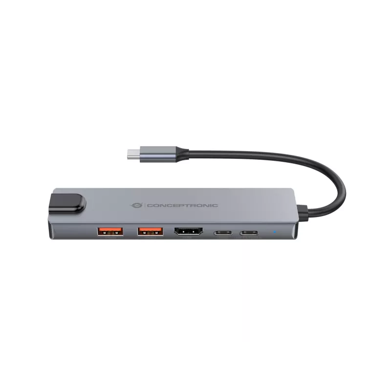 Docking station 6-in-1 Conceptronic DONN29G USB 3.2 Gen 2, HDMI 4K60Hz, USB-A 10Gbps x 2, USB-C 10Gbps, GbE LAN, 140W USB PD 3.1