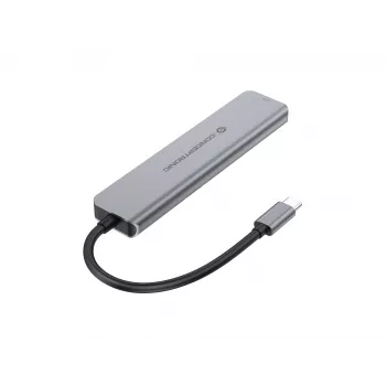 Docking station 6-in-1 USB 3.2 Gen 1 CONCEPTRONIC DONN33G HDMI, 2×USB-A 5Gbps, 2×USB-C 5Gbps, 100W USB PD, argento