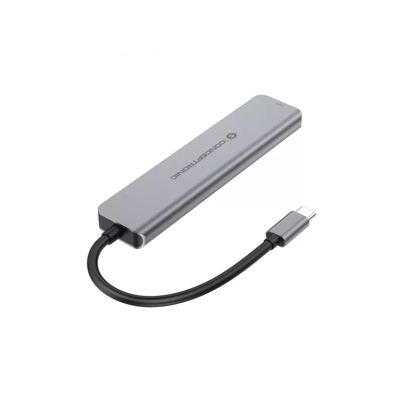 Docking station 6-in-1 USB 3.2 Gen 1 CONCEPTRONIC DONN33G HDMI, 2×USB-A 5Gbps, 2×USB-C 5Gbps, 100W USB PD, argento