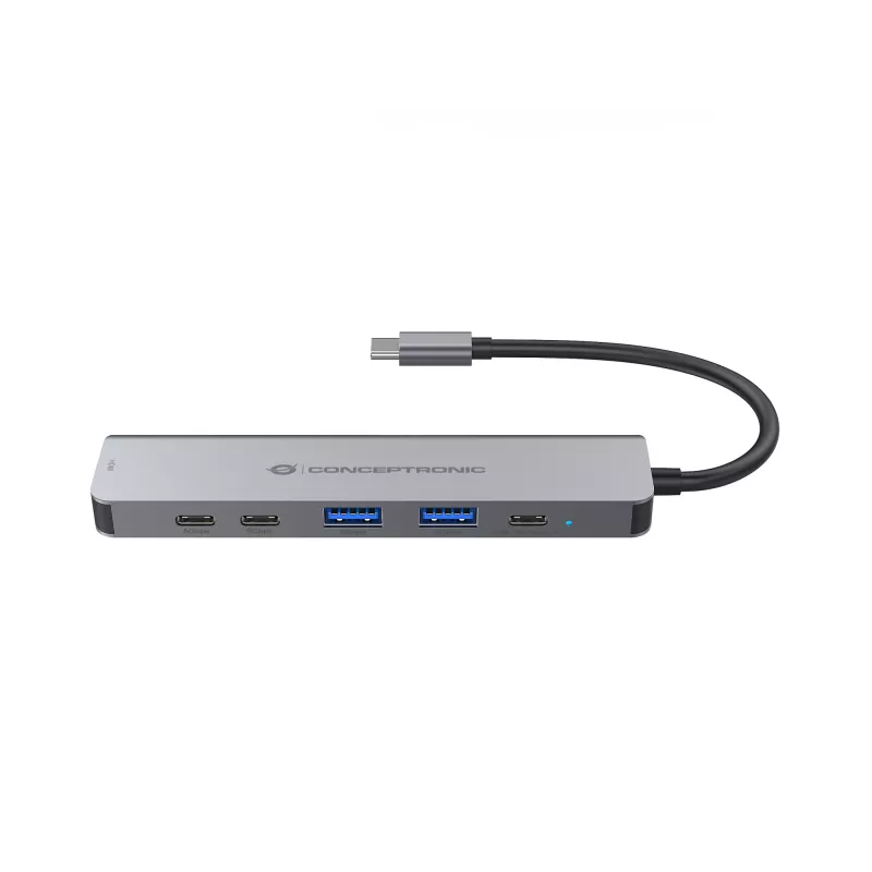Docking station 6-in-1 USB 3.2 Gen 1 CONCEPTRONIC DONN33G HDMI, 2×USB-A 5Gbps, 2×USB-C 5Gbps, 100W USB PD, argento