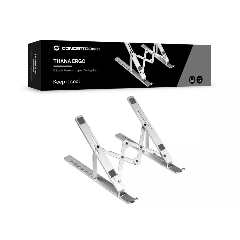 Supporto di raffreddamento per laptop pieghevole in alluminio Conceptronic THANA04S ERGO