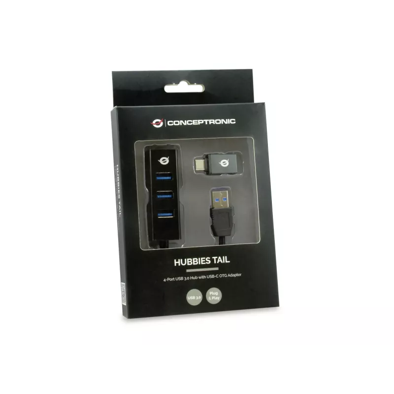 Hub USB Conceptronic HUBBIES hub USB 3.0 4 porte con adattatore USB-C OTG