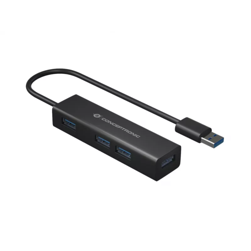 Hub USB 3.0 in alluminio Conceptronic 4 porte con adattatore USB-C a USB-A