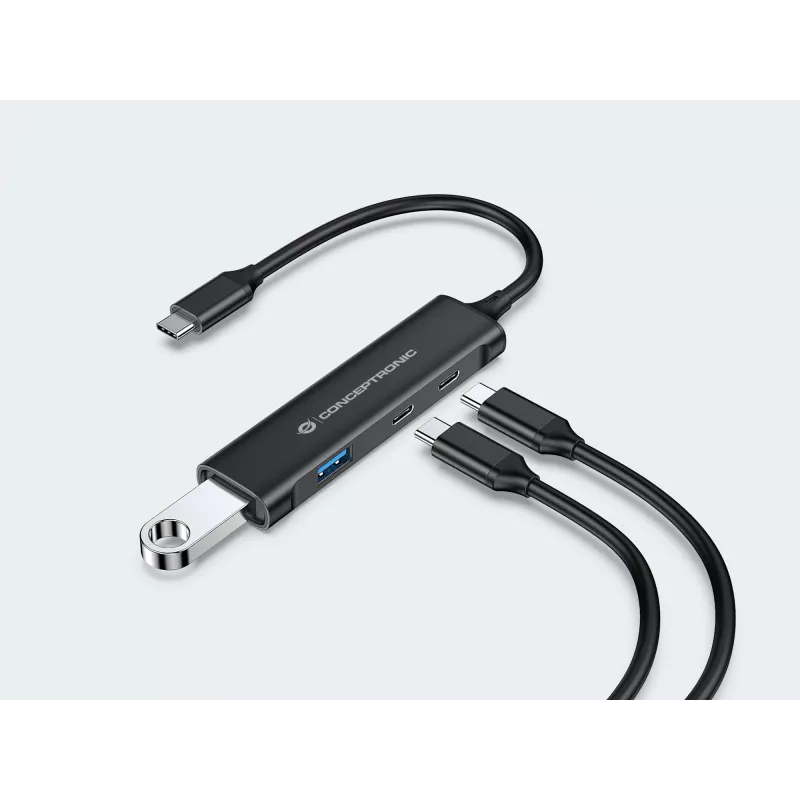 Hub Conceptronic HUBBIES 4 porte USB 3.0, 2 porte USB-C e 2 USB-A, case in alluminio, connettore maschio USB-C