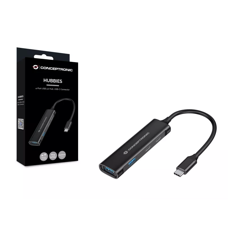 Hub Conceptronic HUBBIES 4 porte USB 3.0, 2 porte USB-C e 2 USB-A, case in alluminio, connettore maschio USB-C