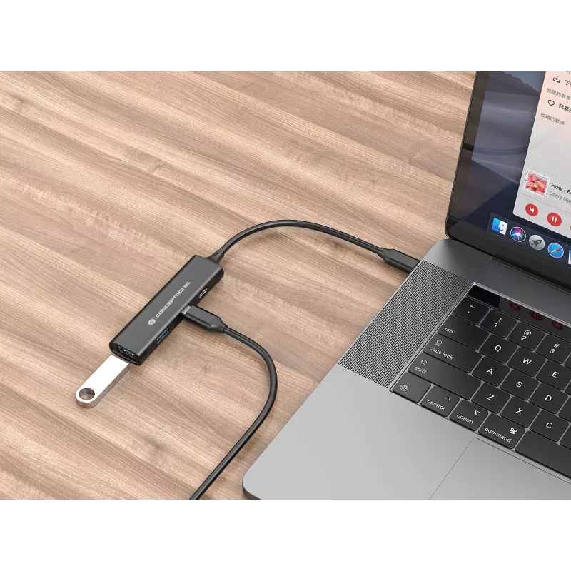 Hub Conceptronic HUBBIES 4 porte USB 3.0, 2 porte USB-C e 2 USB-A, case in alluminio, connettore maschio USB-C