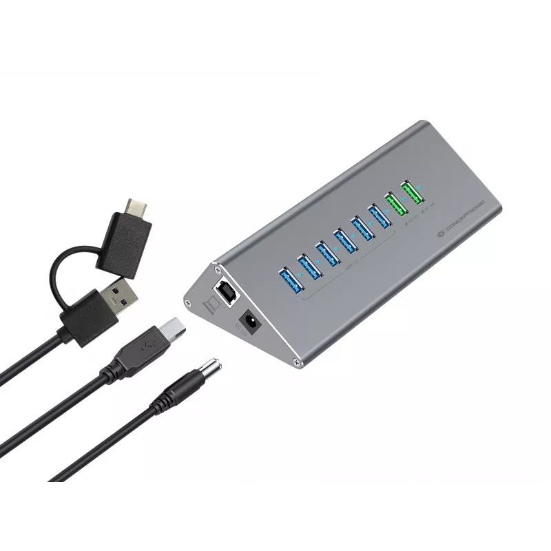 Combinazione hub-caricabatterie Conceptronic HUBBIES18G 10-in-1 60W USB 3.0, cavo 2-in-1 USB-C-USB-A, USB 3.2 Gen 1