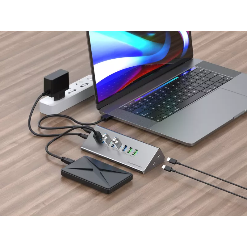Combinazione hub-caricabatterie Conceptronic HUBBIES18G 10-in-1 60W USB 3.0, cavo 2-in-1 USB-C-USB-A, USB 3.2 Gen 1