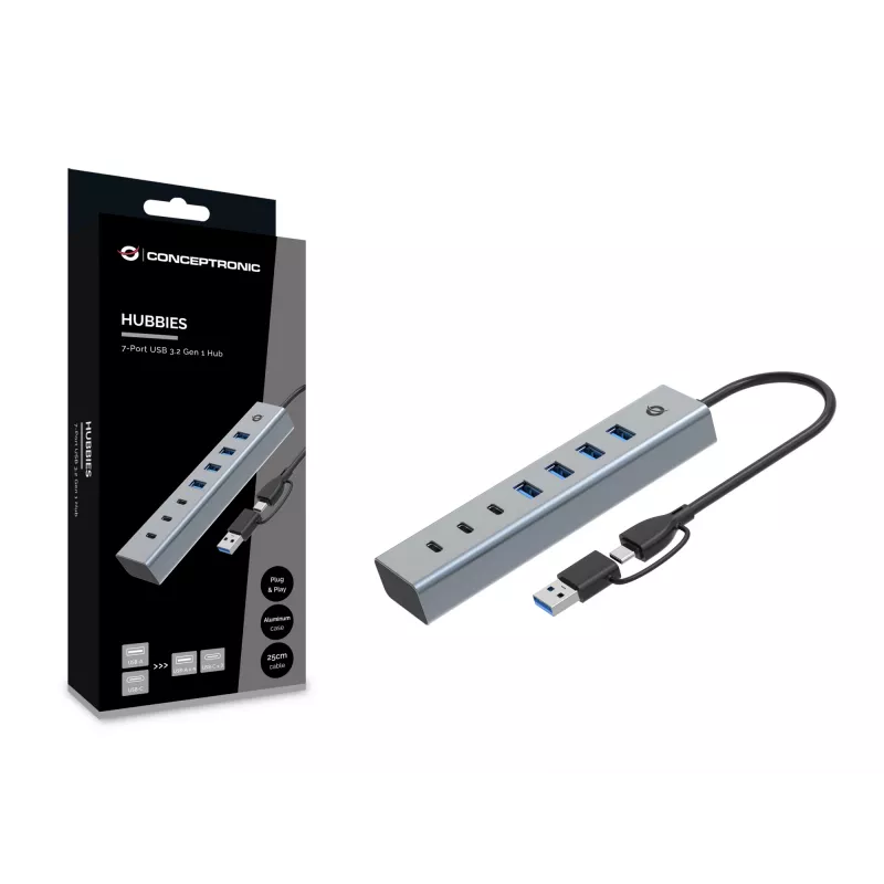 Hub Conceptronic HUBBIES20G 7 porte USB 3.0, 5 Gbit/s, USB-C x 3, USB-A x 4