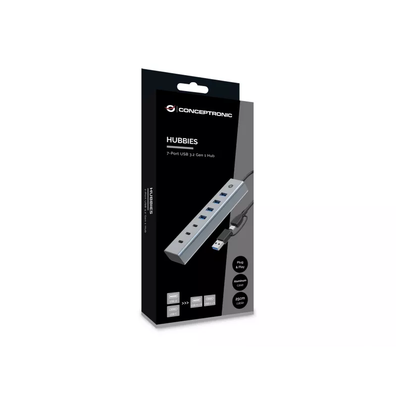 Hub Conceptronic HUBBIES20G 7 porte USB 3.0, 5 Gbit/s, USB-C x 3, USB-A x 4