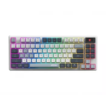 Tastiera MSI FORGE GK600 TKL WIRELESS SKY — tenkeyless meccanica, USB + Bluetooth, QWERTY UK inglese, RGB, blu/bianco