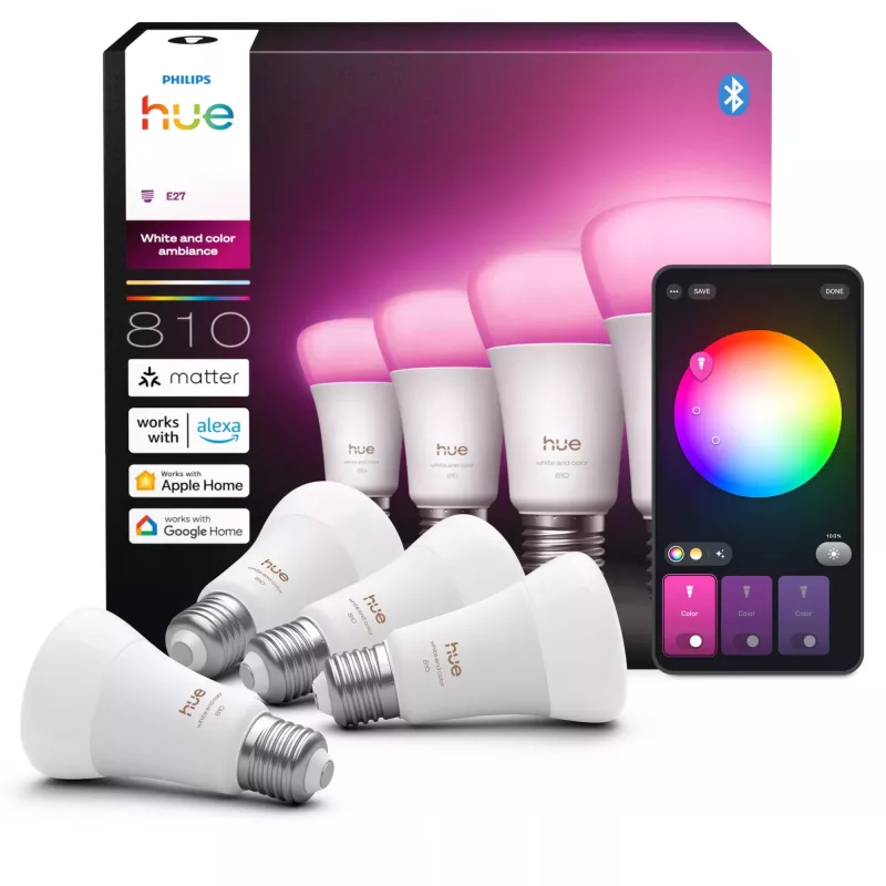 Lampadina smart Philips A60 E27, Bluetooth/Zigbee, 6 W, 810 lm, bianco, confezione da 4