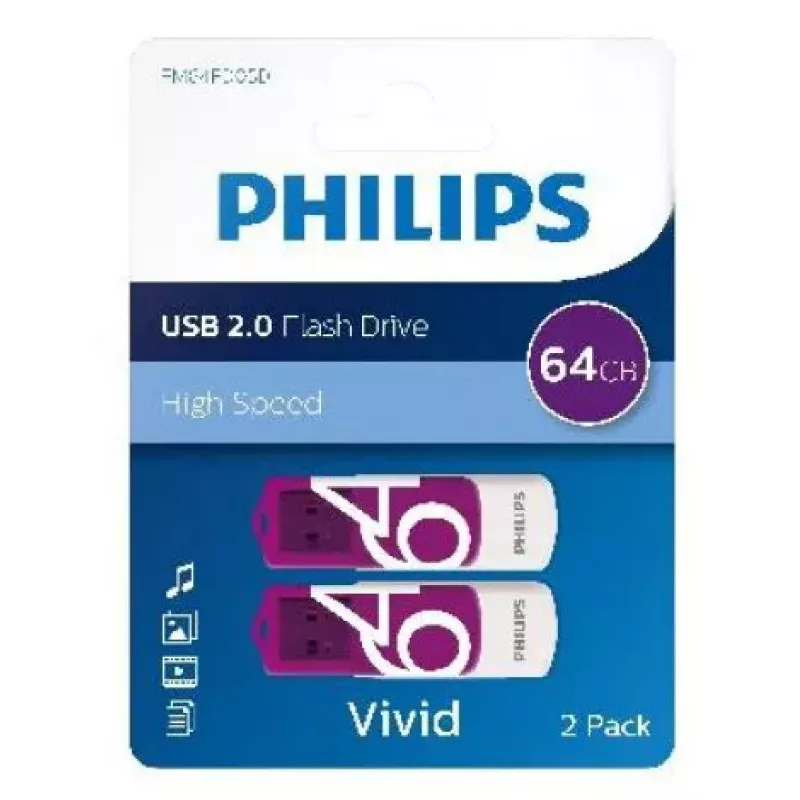 Philips FM64FD05D Vivid Edition chiavetta USB 64 GB, USB 2.0, Magic Purple, confezione da 2