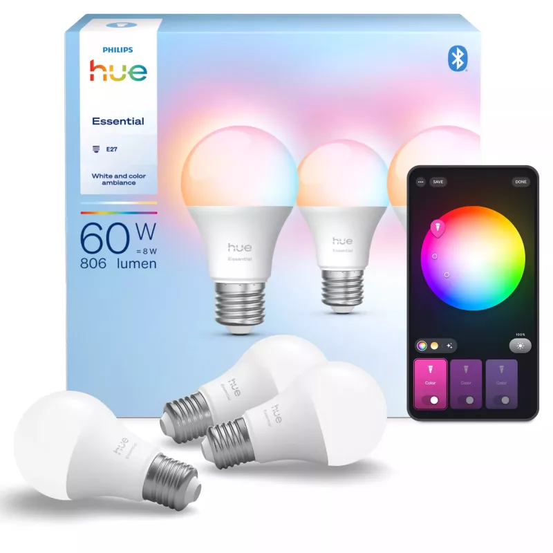 Philips Hue White and colour ambience Essential A60 – lampada smart E27 – 806 lm – 8W – confezione da 3