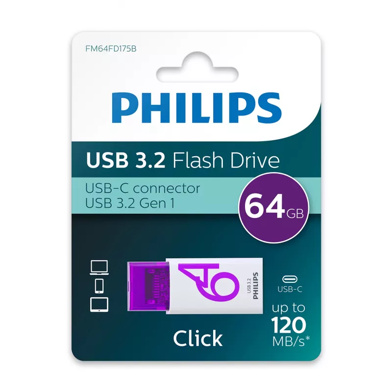 Philips Click chiavetta USB 64 GB USB Type-C 3.2 Gen 1 (3.1 Gen 1) viola, bianco