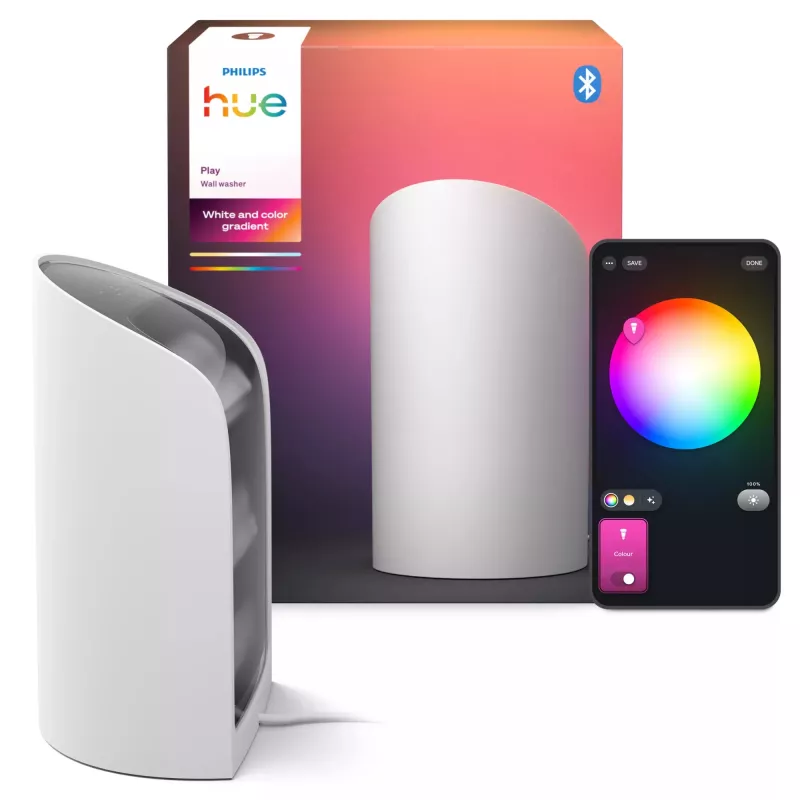 Lampada da tavolo smart Philips Hue Play Wall Washer — bianco, Bluetooth/Zigbee, luce multicolore, 100–240 V, cavo 2 m