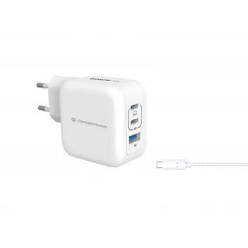 Caricabatterie Conceptronic 3 porte 67W GaN USB PD con cavo di ricarica USB-C, USB-C x 2, USB-A x 1, QC 3.0, PPS