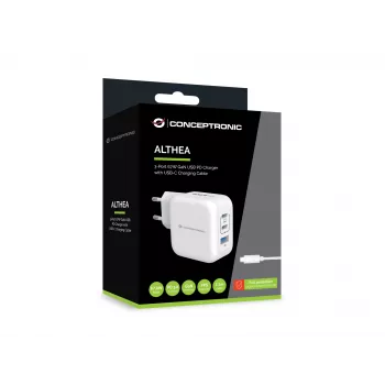 Caricabatterie Conceptronic 3 porte 67W GaN USB PD con cavo di ricarica USB-C, USB-C x 2, USB-A x 1, QC 3.0, PPS