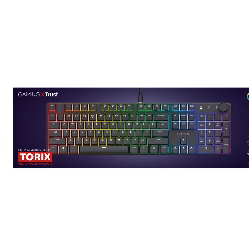 Trust GXT 866 Torix 24910 tastiera meccanica da gaming, cablata USB, retroilluminata, QWERTY US International, nero