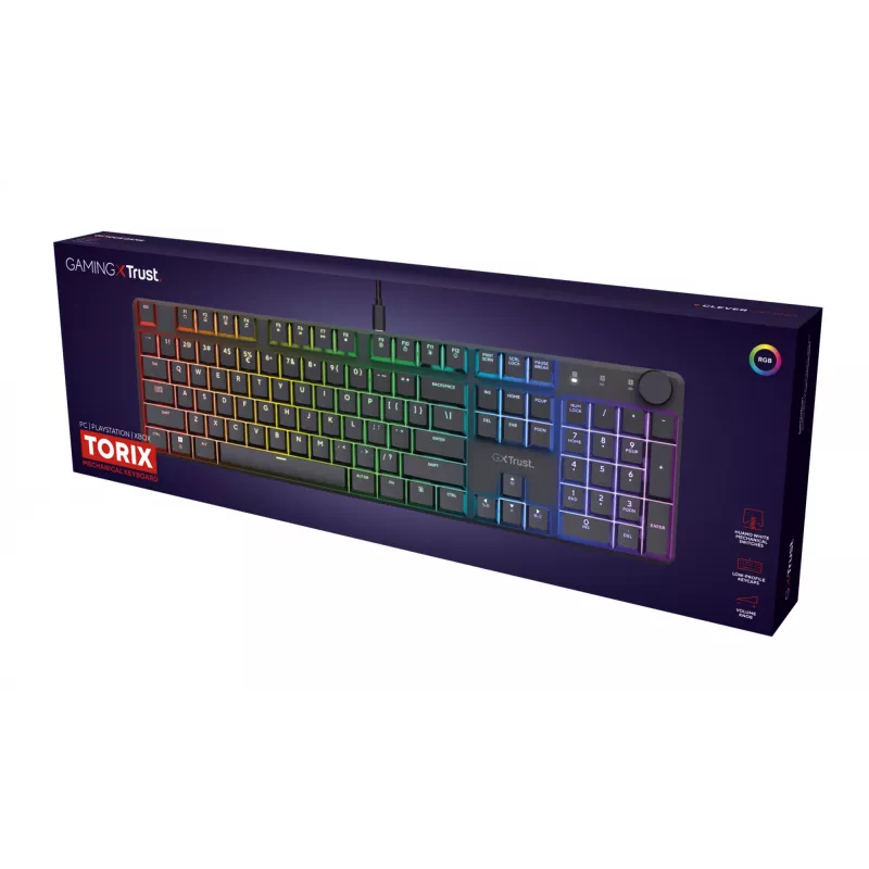 Trust GXT 866 Torix 24910 tastiera meccanica da gaming, cablata USB, retroilluminata, QWERTY US International, nero