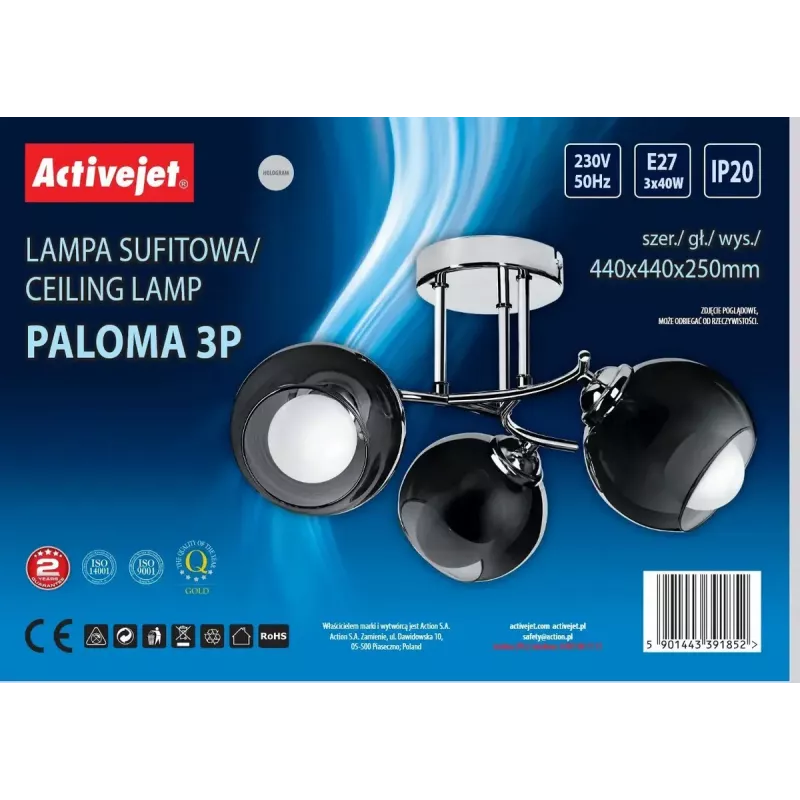 Activejet AJE-PALOMA 3P lampada a sospensione, E27, 3×40 W