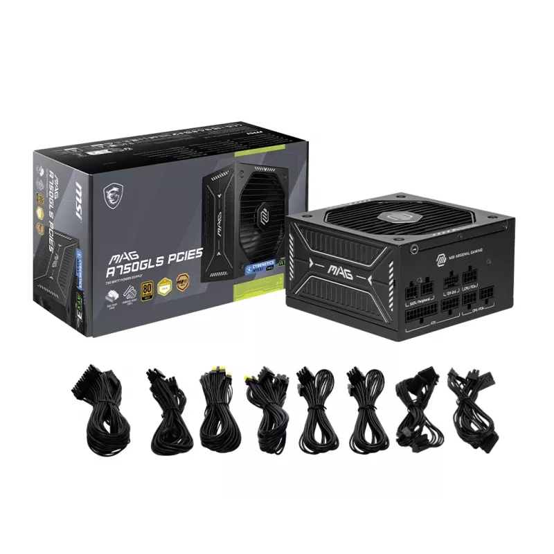 Alimentatore MSI MAG A750GLS PCIE5 750W 24 pin ATX completamente modulare 80 PLUS Gold nero