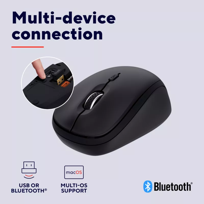 Mouse Trust Yvi+ universale ambidestro RF wireless + Bluetooth ottico 1600 DPI