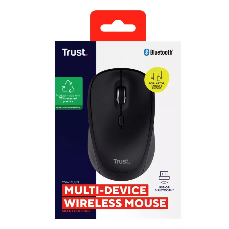 Mouse Trust Yvi+ universale ambidestro RF wireless + Bluetooth ottico 1600 DPI