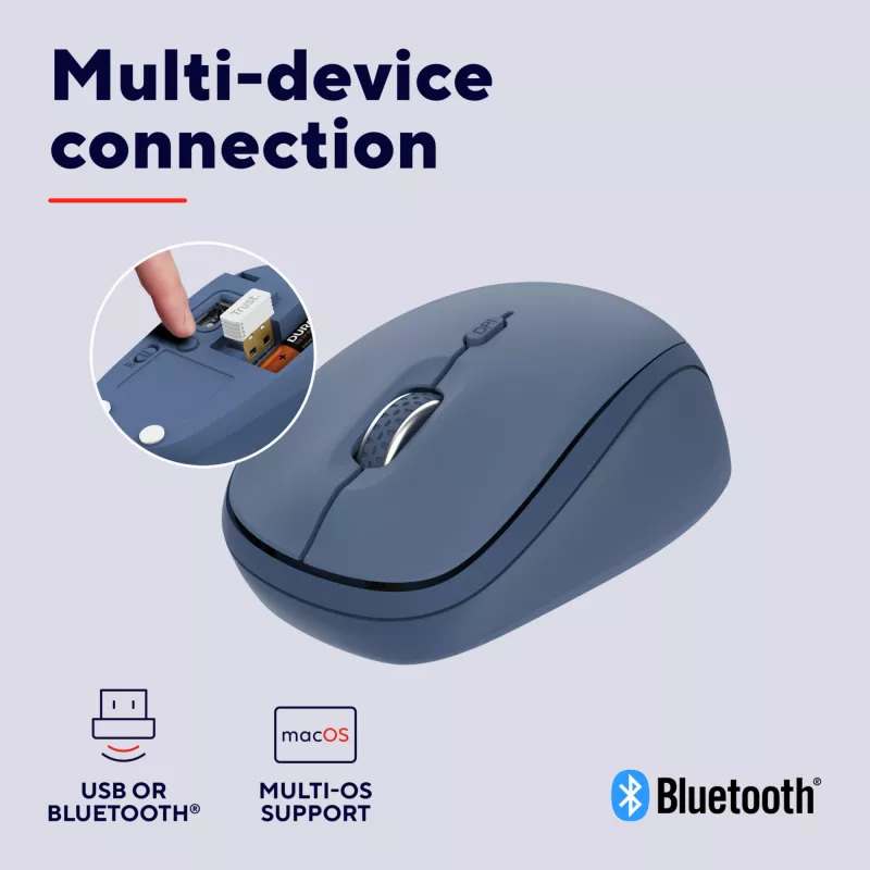 Mouse Trust Yvi+ universale ambidestro RF wireless + Bluetooth ottico 1600 DPI