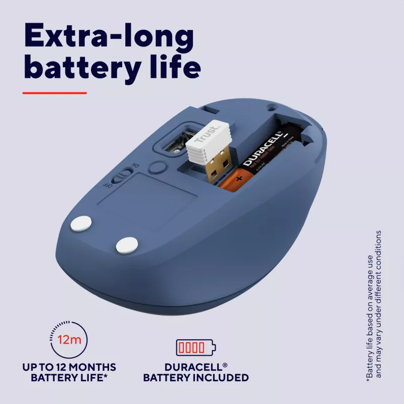 Mouse Trust Yvi+ universale ambidestro RF wireless + Bluetooth ottico 1600 DPI