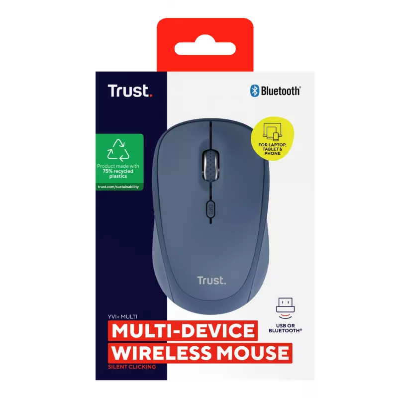 Mouse Trust Yvi+ universale ambidestro RF wireless + Bluetooth ottico 1600 DPI