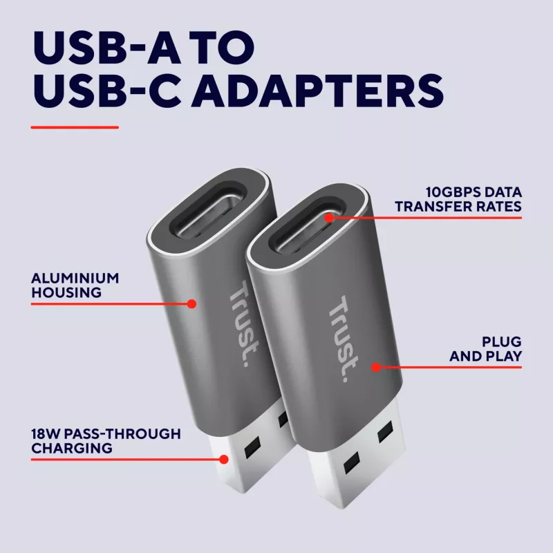 Trust Calyx USB Type-C USB Type-A grigio connettore 1 USB Type-C connettore 2 USB Type-A