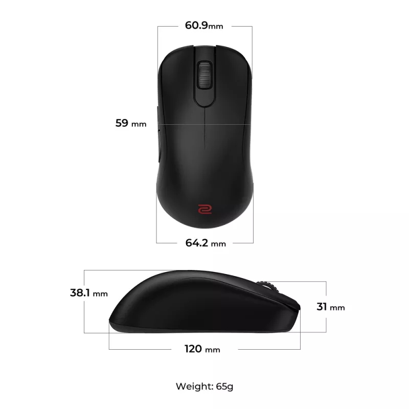Mouse gaming BenQ ZOWIE S2-DW per destrimani RF wireless 3200 DPI