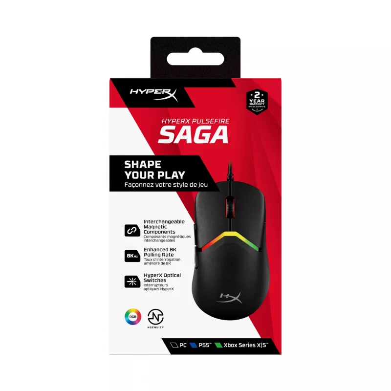 Mouse gaming HyperX Pulsefire Saga (nero)