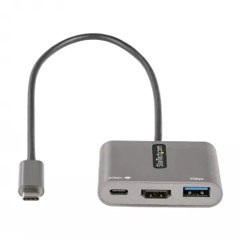 StarTech.com Adattatore multiporta USB-C, USB-C a HDMI video 4K, 100W PD pass-through, hub USB 3.0 5 Gbit/s (1x Type-C/1x A), mini dock USB-C, dock da viaggio USB-C, docking station portatile per notebook
