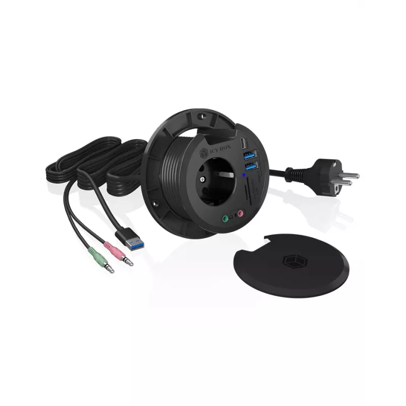 ICY BOX IB-HUB1430-CR hub multiporta USB 3.2 Gen 1 da incasso nella scrivania, nero